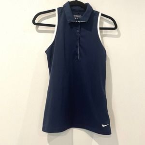 Nike Golf Navy Performance Dri- Fit Sleeveless Collared Shirt